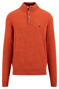 Fynch-Hatton Buttoned Troyer Uni Color Texture Knit Trui Flame