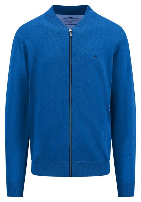 Fynch-Hatton Cardigan College Collar Superfine Cotton Vest Strong Blue