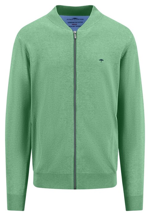 Fynch-Hatton Cardigan College Collar Superfine Cotton Vest Turf Green