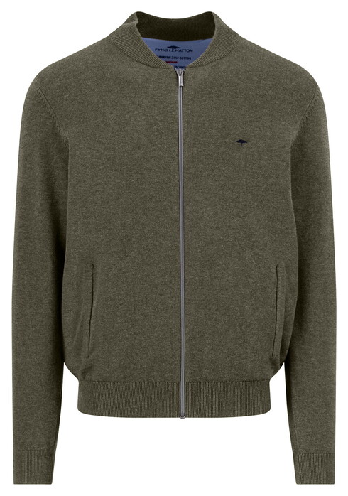 Fynch-Hatton Cardigan College Superfine 3-Ply Cotton Vest Donker Khaki