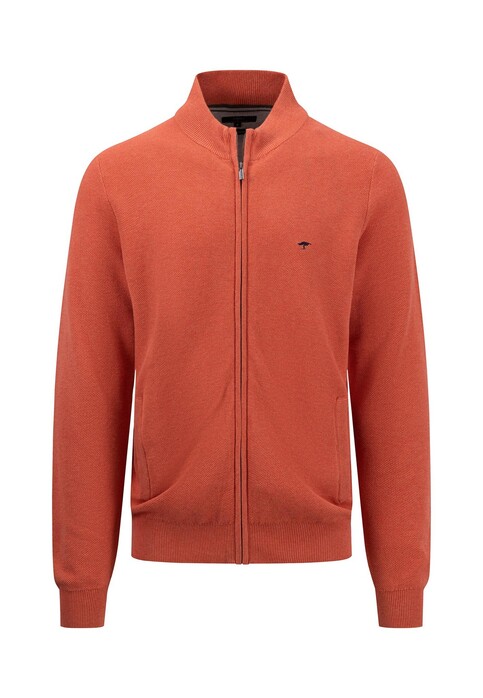 Fynch-Hatton Cardigan Zip Fine Structure Cotton Vest Orient Red