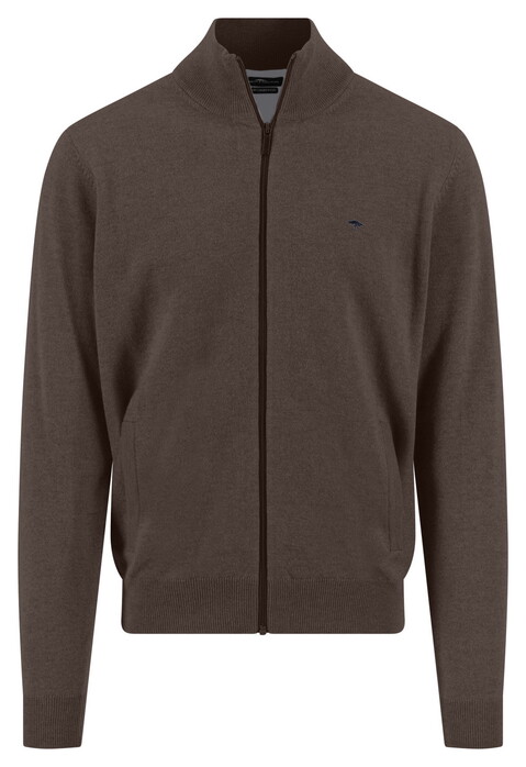 Fynch-Hatton Cardigan Zip Lambswool Dark Chocolate