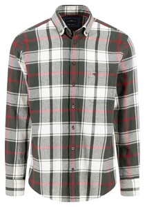 Fynch-Hatton Check Pattern Premium Flanel Button-Down Overhemd Dark Ivy