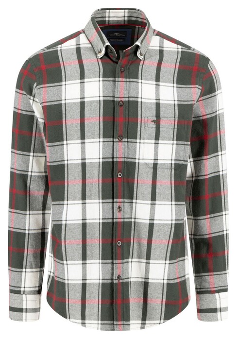Fynch-Hatton Check Pattern Premium Flanel Button-Down Overhemd Dark Ivy