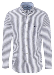 Fynch-Hatton Classic Linen Stripe Button Down Shirt Navy