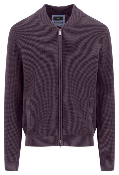 Fynch-Hatton College Collar Solid Color Structure Supersoft Cotton Vest Aubergine