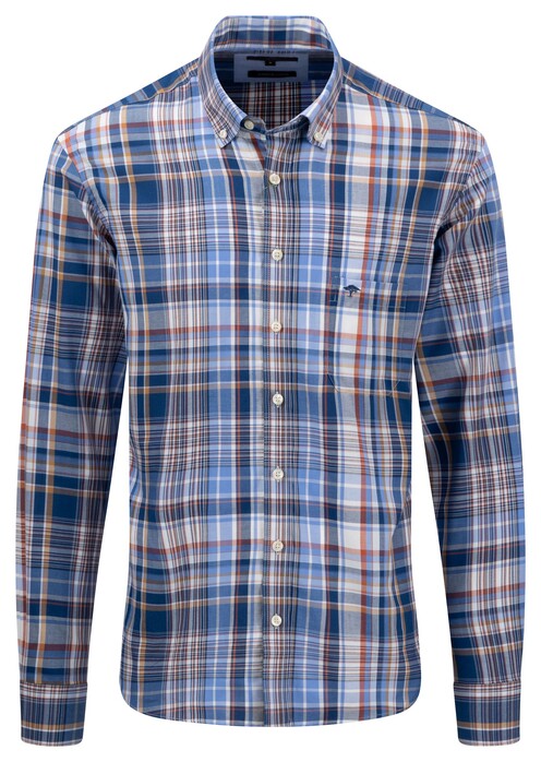 Fynch-Hatton Colorful Allover Bold Checks Button Down Overhemd Orient Red-Navy