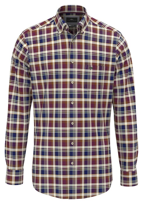Fynch-Hatton Colorful Check Washed Oxford Overhemd Deep Merlot-Blue