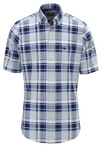 Fynch-Hatton Colorful Combi Check Short Sleeve Button-Down Shirt Navy