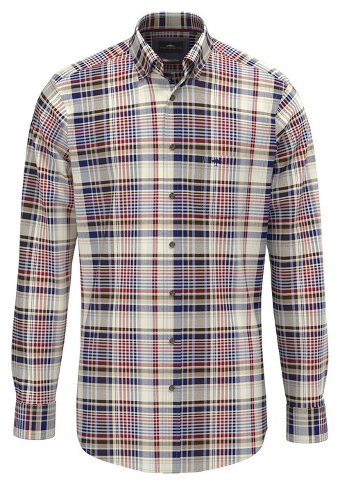 Fynch-Hatton Colorful Flannel Multi Check Overhemd Garnet Red-Multi