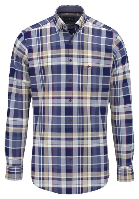 Fynch-Hatton Colorful Multi Check Button-Down Overhemd Misty Blue-Multi