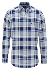 Fynch-Hatton Colorful Multi Check Button-Down Overhemd Navy-Blauw