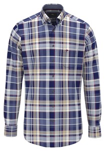 Fynch-Hatton Colorful Multi Check Button-Down Shirt Misty Blue-Multi