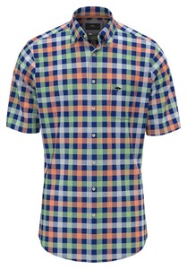Fynch-Hatton Colorful Multi Check Short Sleeve Button-Down Overhemd Sunny Orange-Multi