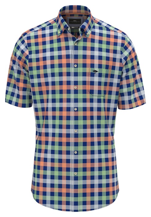 Fynch-Hatton Colorful Multi Check Short Sleeve Button-Down Overhemd Sunny Orange-Multi
