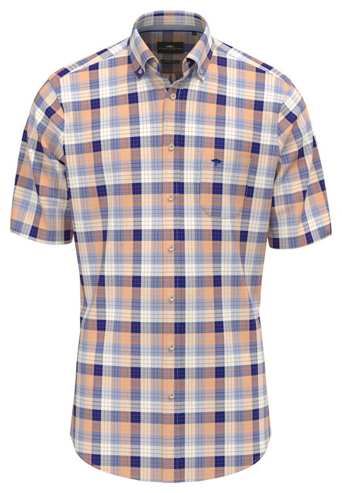 Fynch-Hatton Colorful Slub Cotton Check Pattern Button-Down Overhemd Tangerine