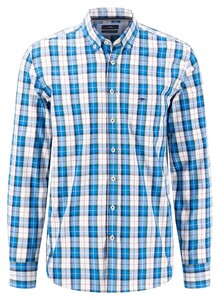 Fynch-Hatton Combi Multi Checks Button Down Overhemd Vibrant Blue