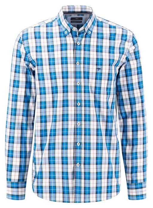 Fynch-Hatton Combi Multi Checks Button Down Overhemd Vibrant Blue
