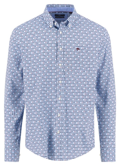 Fynch-Hatton Combi Pattern Button-Down Overhemd Deep Merlot-Blue