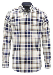 Fynch-Hatton Cotton Check Button-Down Overhemd Misty Blue-Brown-White