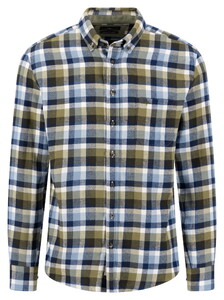 Fynch-Hatton Cotton Flanel Check Button-Down Overhemd Moss-Blue
