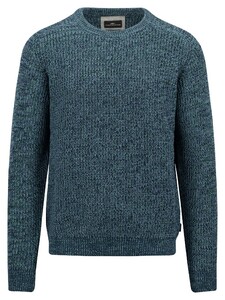 Fynch-Hatton Cotton Knit O-Neck Mouliné Trui Dark Teal