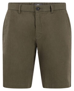 Fynch-Hatton Cotton Linen Two-Tone Texture Bermuda Dark Khaki