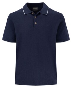 Fynch-Hatton Cotton Linnen Uni Color Subtle Contrast Polo Navy