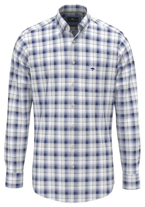 Fynch-Hatton Cotton Poplin 3D Multi Check Overhemd Harbor Blue