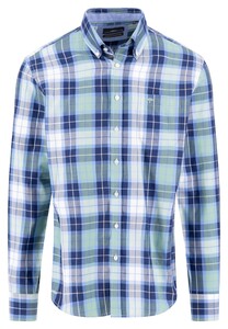 Fynch-Hatton Cotton Twill Check Button-Down Overhemd Fern-Blue