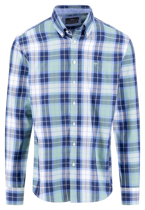 Fynch-Hatton Cotton Twill Check Button-Down Overhemd Fern-Blue