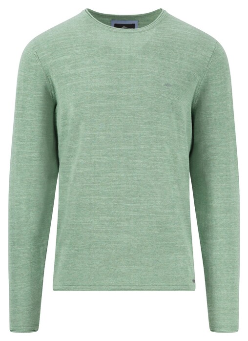 Fynch-Hatton Crew Neck Cotton Knit Slub Trui Turf Green