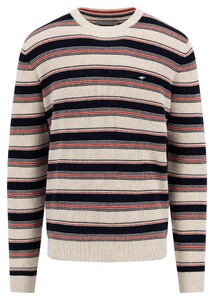 Fynch-Hatton Crew Neck Multi Stripe Pattern Trui New Off White-Red-Navy