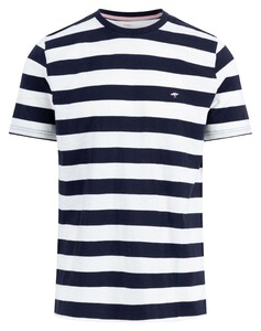 Fynch-Hatton Crew Neck Slub Cotton Stripe T-Shirt Navy