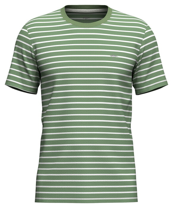Fynch-Hatton Crew Neck Striped Cotton T-Shirt Avocado