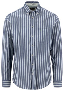 Fynch-Hatton Duo Striped Twill Button-Down Overhemd Teal-Navy
