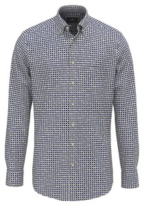 Fynch-Hatton Fancy Pattern Poplin Button-Down Overhemd Misty Blue