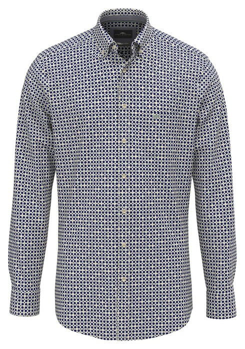 Fynch-Hatton Fancy Pattern Poplin Button-Down Overhemd Misty Blue