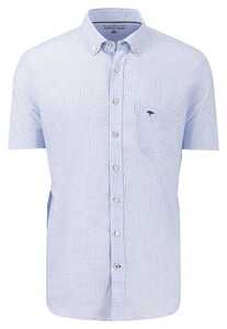 Fynch-Hatton Fine Check Oxford Short Sleeve Button-Down Overhemd Lichtblauw-Wit