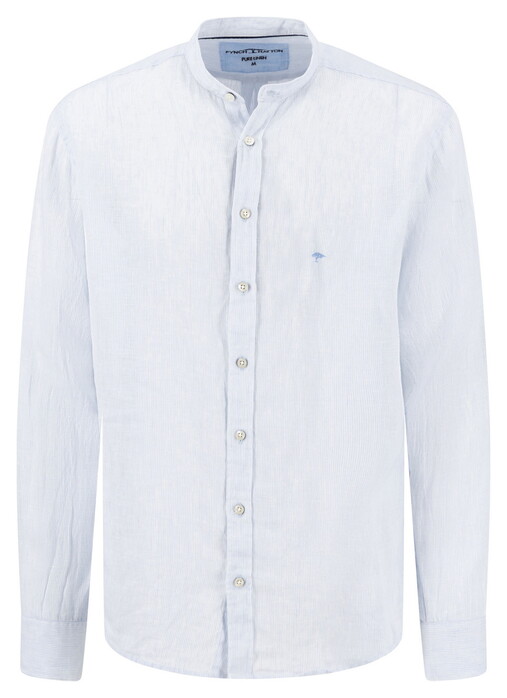 Fynch-Hatton Fine Striped Linen Stand-Up Collar Shirt Summer Breeze