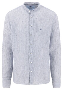 Fynch-Hatton Fine Striped Linnen Stand-Up Collar Overhemd Navy