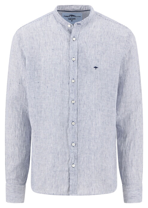 Fynch-Hatton Fine Striped Linnen Stand-Up Collar Overhemd Navy
