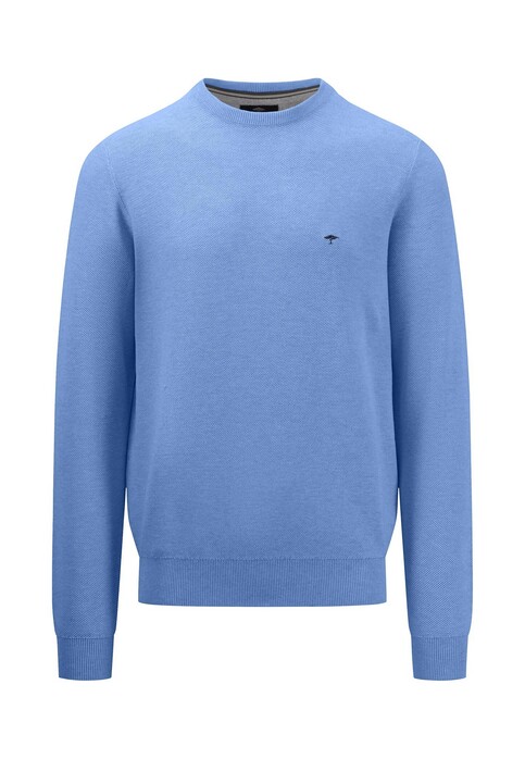 Fynch-Hatton Fine Structure Cotton O-Neck Trui Crystal Blue