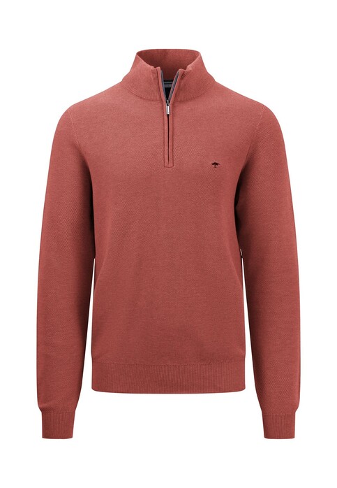 Fynch-Hatton Fine Structure Cotton Troyer-Zip Trui Orient Red