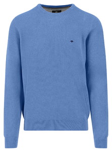 Fynch-Hatton Fine Texture O-Neck Cotton Trui Crystal Blue