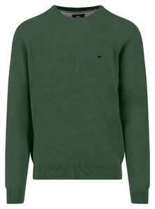 Fynch-Hatton Fine Texture O-Neck Cotton Trui Dark Leaf
