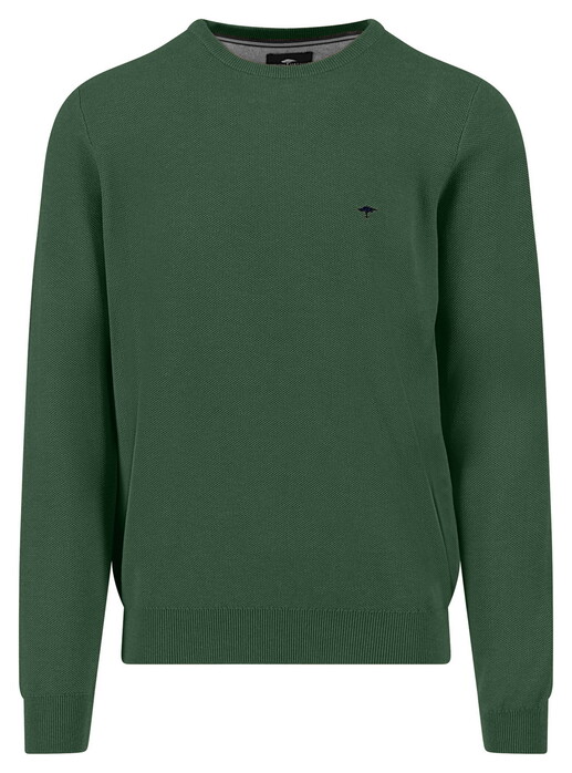 Fynch-Hatton Fine Texture O-Neck Cotton Trui Dark Leaf