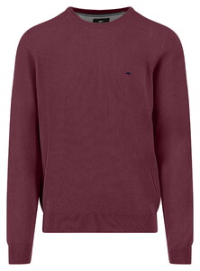 Fynch-Hatton Fine Texture O-Neck Cotton Trui Deep Merlot