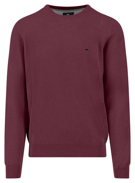 Fynch-Hatton Fine Texture O-Neck Cotton Trui Deep Merlot