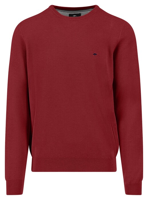 Fynch-Hatton Fine Texture O-Neck Cotton Trui Garnet Red